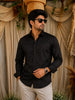 Dark Coffee Brown Abstract Woven Design Pure Cotton Party Wear Full Sleeve Men Shirt