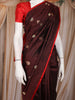 Dark Coffee Brown Butta Woven Design Pure Banarasi Silk Saree with Contrast Zari Border