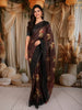 Dark Coffee Brown Floral Printed Design Pure Tussar Silk Fancy Saree with Contrast Border