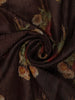 Dark Coffee Brown Floral Printed Design Pure Tussar Silk Fancy Saree with Contrast Border