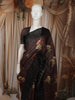 Dark Coffee Brown Floral Printed Design Pure Tussar Silk Fancy Saree with Contrast Border