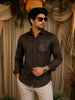 Dark Coffee Brown Floral Stone Embellished Design Pure Cotton Fancy Wear Full Sleeve Men Shirt
