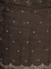 Dark Coffee Brown Floral Zari Embroidered Design Pure Tussar Saree with Scalloped Border