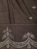 Dark Coffee Brown Floral Zari Embroidered Design Pure Tussar Saree with Scalloped Border