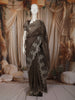 Dark Coffee Brown Floral Zari Embroidered Design Pure Tussar Saree with Scalloped Border