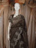 Dark Coffee Brown Floral Zari Embroidered Design Pure Tussar Saree with Scalloped Border