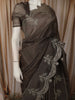 Dark Coffee Brown Floral Zari Embroidered Design Pure Tussar Saree with Scalloped Border