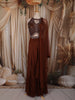 Dark Coffee Brown Heavy Sequins and Beads Embroidered Chiffon Indo Western Gown with Matching Dupatta