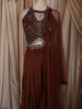 Dark Coffee Brown Heavy Sequins and Beads Embroidered Chiffon Indo Western Gown with Matching Dupatta