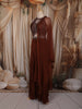 Dark Coffee Brown Heavy Sequins and Beads Embroidered Chiffon Indo Western Gown with Matching Dupatta