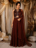 Dark Coffee Brown Heavy Sequins and Beads Embroidered Chiffon Indo Western Gown with Matching Dupatta