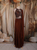 Dark Coffee Brown Heavy Sequins and Beads Embroidered Chiffon Indo Western Gown with Matching Dupatta