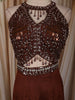 Dark Coffee Brown Heavy Sequins and Beads Embroidered Chiffon Indo Western Gown with Matching Dupatta