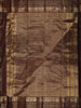 Dark Coffee Brown Mini Checked and Peacock Zari Woven Design Pure Kanchipuram Silk Saree with Floral Zari Border