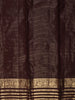 Dark Coffee Brown Mini Checked and Peacock Zari Woven Design Pure Kanchipuram Silk Saree with Floral Zari Border