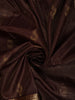 Dark Coffee Brown Mini Checked and Peacock Zari Woven Design Pure Kanchipuram Silk Saree with Floral Zari Border