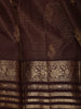 Dark Coffee Brown Mini Checked and Peacock Zari Woven Design Pure Kanchipuram Silk Saree with Floral Zari Border