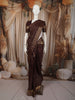 Dark Coffee Brown Mini Checked and Peacock Zari Woven Design Pure Kanchipuram Silk Saree with Floral Zari Border