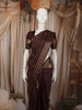 Dark Coffee Brown Mini Checked and Peacock Zari Woven Design Pure Kanchipuram Silk Saree with Floral Zari Border