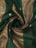 Dark Green And Gold Striped Tissue Organza Saree With Zari Buttas