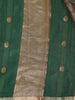 Dark Green And Gold Striped Tissue Organza Saree With Zari Buttas
