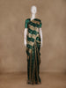 Dark Green And Gold Striped Tissue Organza Saree With Zari Buttas