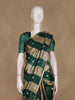 Dark Green And Gold Striped Tissue Organza Saree With Zari Buttas