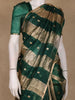 Dark Green And Gold Striped Tissue Organza Saree With Zari Buttas