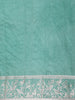 Dark Green Birds Woven Raw Silk Saree with Contrast Mint Green Zari Border