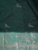 Dark Green Birds Woven Raw Silk Saree with Contrast Mint Green Zari Border
