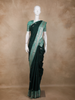Dark Green Birds Woven Raw Silk Saree with Contrast Mint Green Zari Border