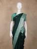 Dark Green Birds Woven Raw Silk Saree with Contrast Mint Green Zari Border