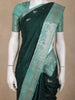 Dark Green Birds Woven Raw Silk Saree with Contrast Mint Green Zari Border