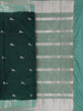 Dark Green Birds Woven Raw Silk Saree with Contrast Mint Green Zari Border