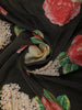 Dark Green Bold Floral Printed Design Chiffon Fancy Saree with Designer Border
