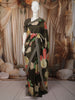 Dark Green Bold Floral Printed Design Chiffon Fancy Saree with Designer Border