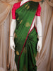 Dark Green Butta Woven Design Pure Kanchipuram Silk Saree with Contrast Border