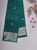 Dark Green Butta Woven Soft Silk Saree with Zari Floral Border