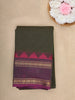 Dark Green Checked Design Cotton Saree with Purple Zari Border