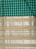 Dark Green Checked Design Pure Kanchipuram Silk Saree with Gold Zari Border
