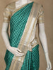 Dark Green Checked Design Pure Kanchipuram Silk Saree with Gold Zari Border