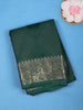Dark Green Checked Mysore Silk Saree with Zari Floral Border and Circle Motifs