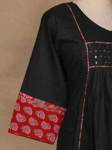 Dark Green Cotton Palazzo Suit With Mirror Work - Diadem
