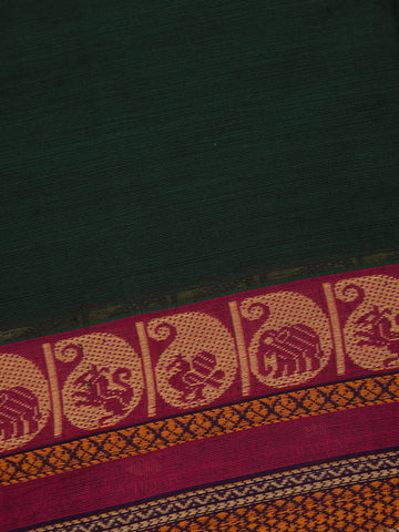 Dark Green Cotton Saree with Maroon Paisley Motif Border - Diadem