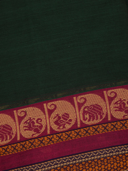 Dark Green Cotton Saree with Maroon Paisley Motif Border - Diadem