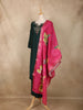 Dark Green Floral Beads Embroidered Design Cotton Straight Cut Salwar Suit with Contrast Dupatta
