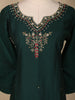 Dark Green Floral Beads Embroidered Design Cotton Straight Cut Salwar Suit with Contrast Dupatta