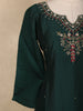 Dark Green Floral Beads Embroidered Design Cotton Straight Cut Salwar Suit with Contrast Dupatta