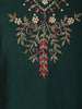 Dark Green Floral Beads Embroidered Design Cotton Straight Cut Salwar Suit with Contrast Dupatta