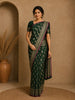 Dark Green Floral Designed Banarasi Silk Saree